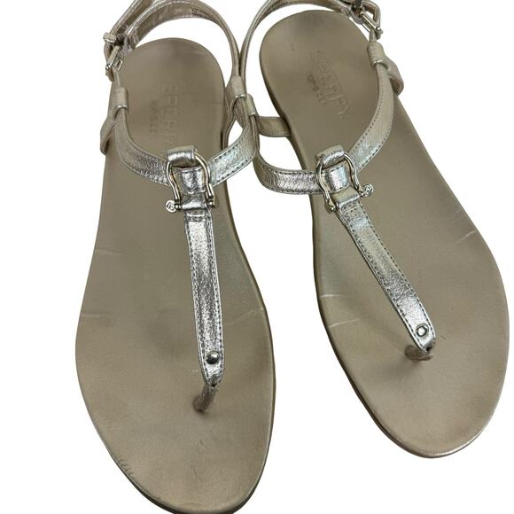Sperry Top Sider Gold Buckled Ankle Strap Flat Flips Flop Sandals Size 9.5 - Picture 6 of 9